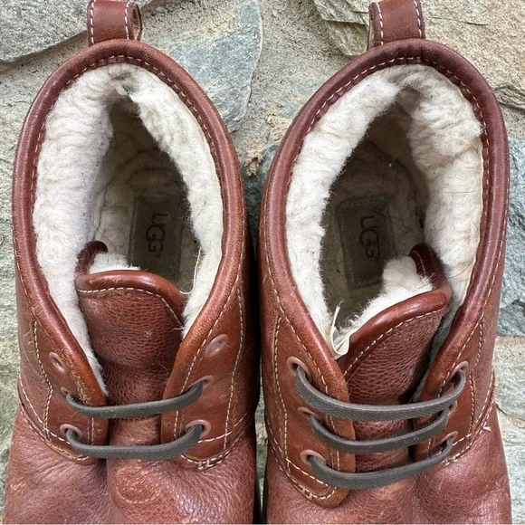 UGG Shearling Wool Lined Brown Leather Chukka Boots Men display picture 1